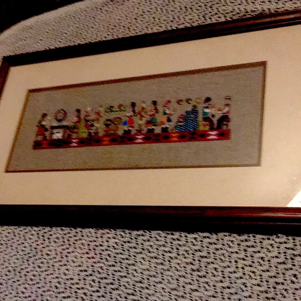 Embroidered framed picture  21 1/2” W. X.  12”L